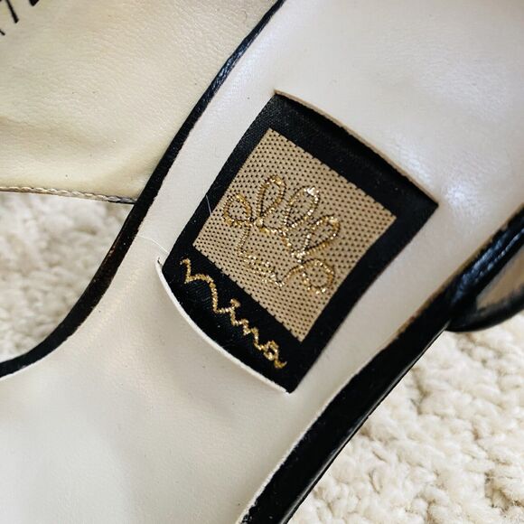 Vintage Nina Black Leather Slip On Shoes Unique D'Orsay Mid Heel Dressy Y2K 90's - Picture 4 of 11